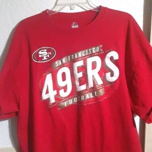 49er red short sleeve tee shirt.